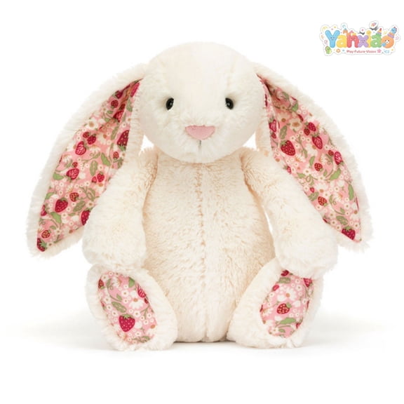Yanxiao Easter Bunny Plush Toys Blossom Cream - Berry, 12" Easter Bunny Stuffed Animals with Floppy Ears, Easter Decorations Bunnies, Easter Long Ear Stuffed Rabbit Toys Gifts for Kids, Boys, Girls