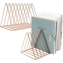 TACYKIBD 2 Pcs Magazine Holder,Newspapers Holder,Letters Storage,Desktop File Sorter Organizer Triangle Bookshelf Decor Home Office,Rose Gold