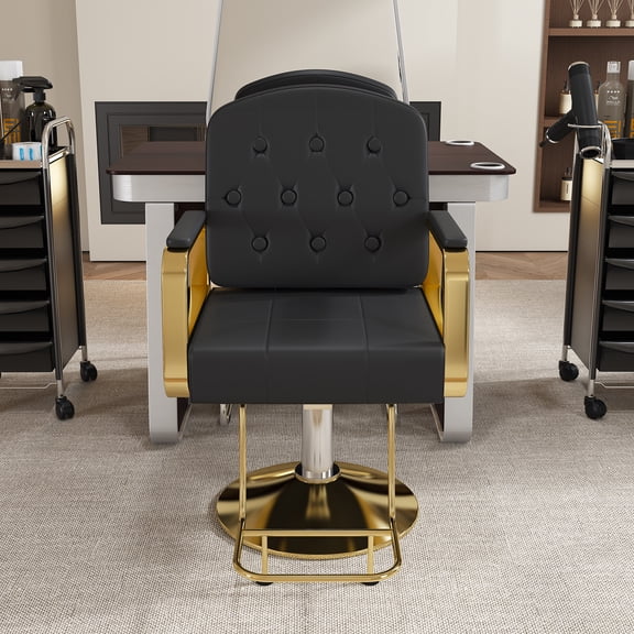 Salon Barber Chair,360° Swivel Hydraulic Salon Chair with Pump,Non-Tilting Hairdressing Chair for Salons Barbershop Hair Salon Spa Equipment,Black