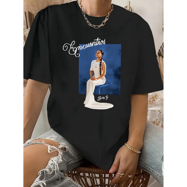 Retro-Inspired Women's Round Neck T-Shirt - Casual Black Polyester Tee with Stylish Geometric Print, Machine Washable, Short Sleeve, Perfect for Summer