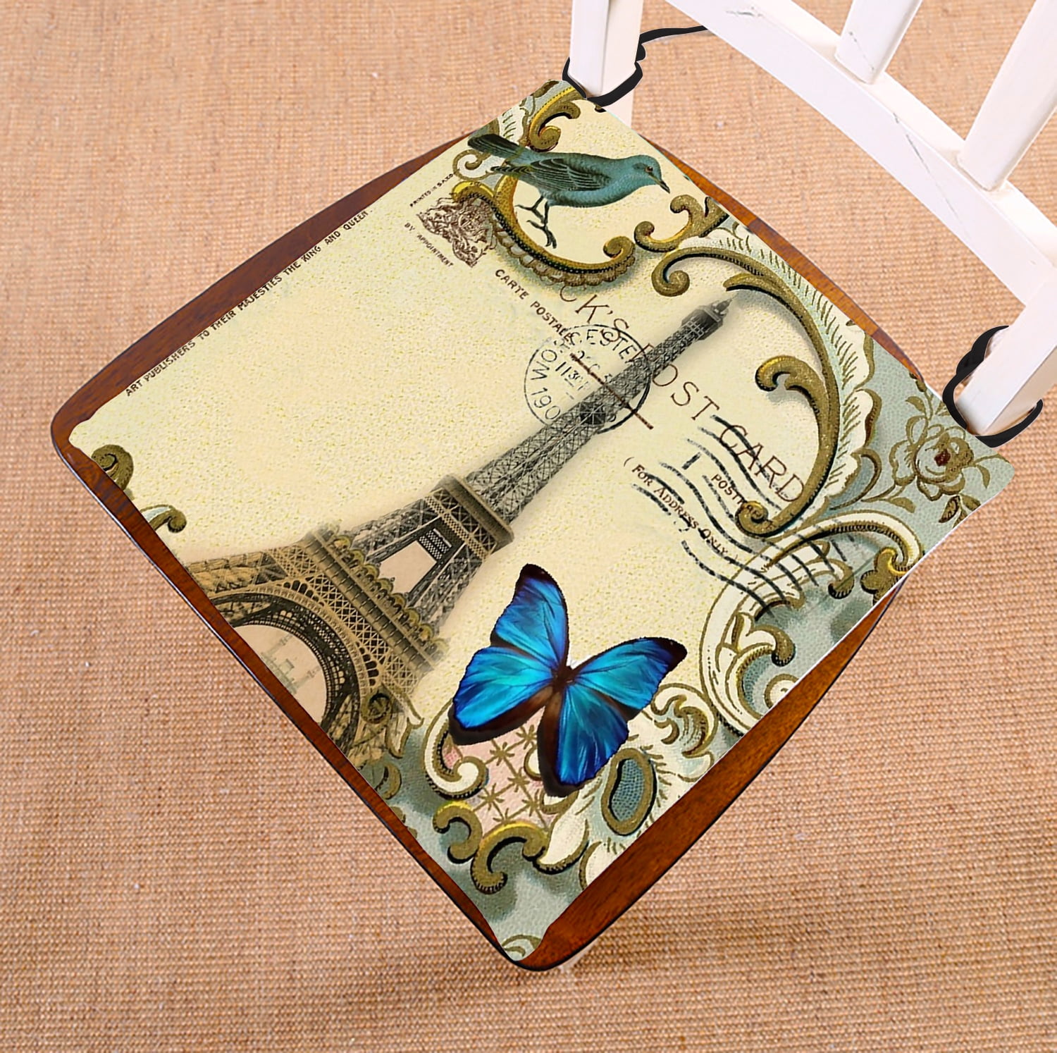 GCKG blue butterfly modern paris eiffel tower Chair Pad Seat Cushion