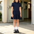 thumbnail image 2 of Girls School Uniform Dress Girls' Summer Pleated Dress for Kids Casual Campus Style Lightweight Pure Color Girls' Dress for Daily Wear School Year Options Blue 6-7 Years, 2 of 9