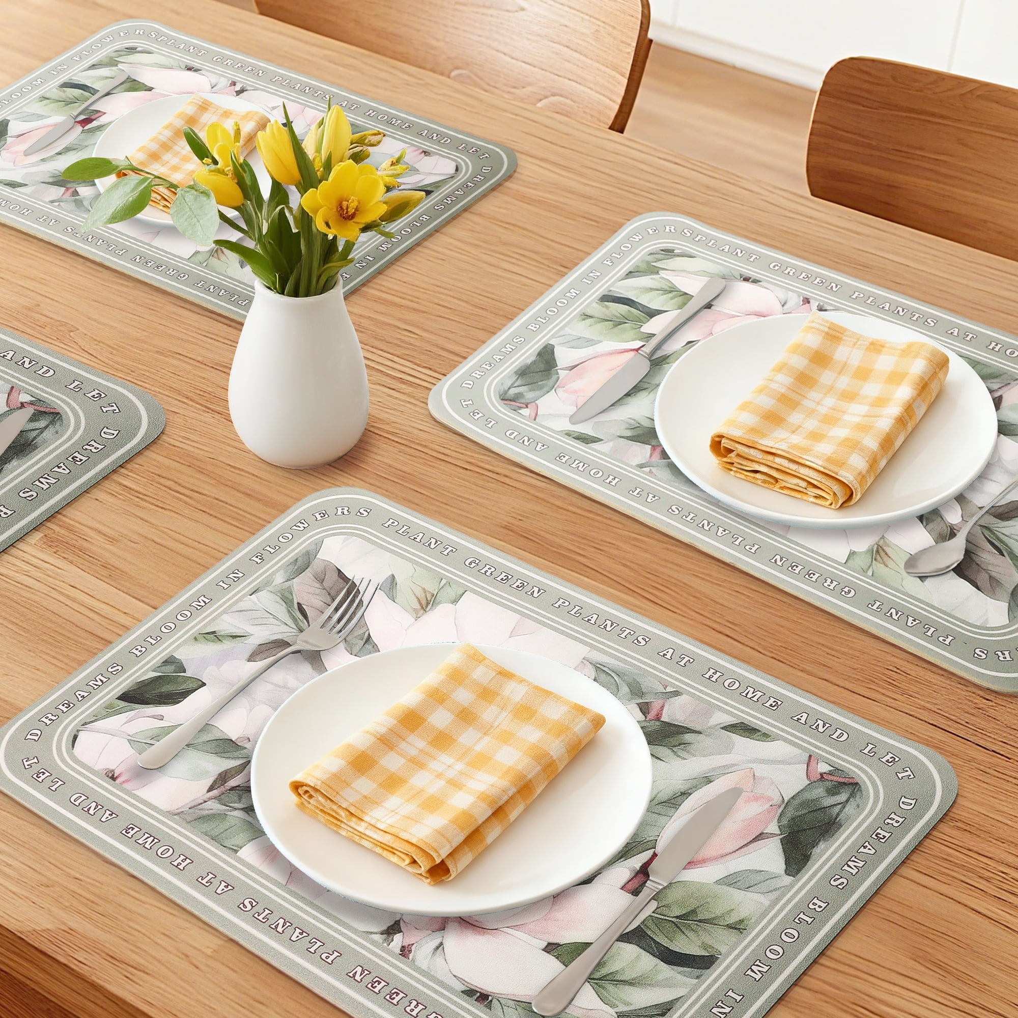 Unique Bargains Leather Placemats Set of 6 for Kitchen Dining Table Decor Flower