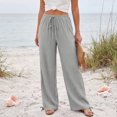 thumbnail image 7 of Wide Leg Linen Pants for Women Casual Drawstring Palazzo Pants Summer Vacation Beach Flowy Trousers with Pockets, L, 7 of 7