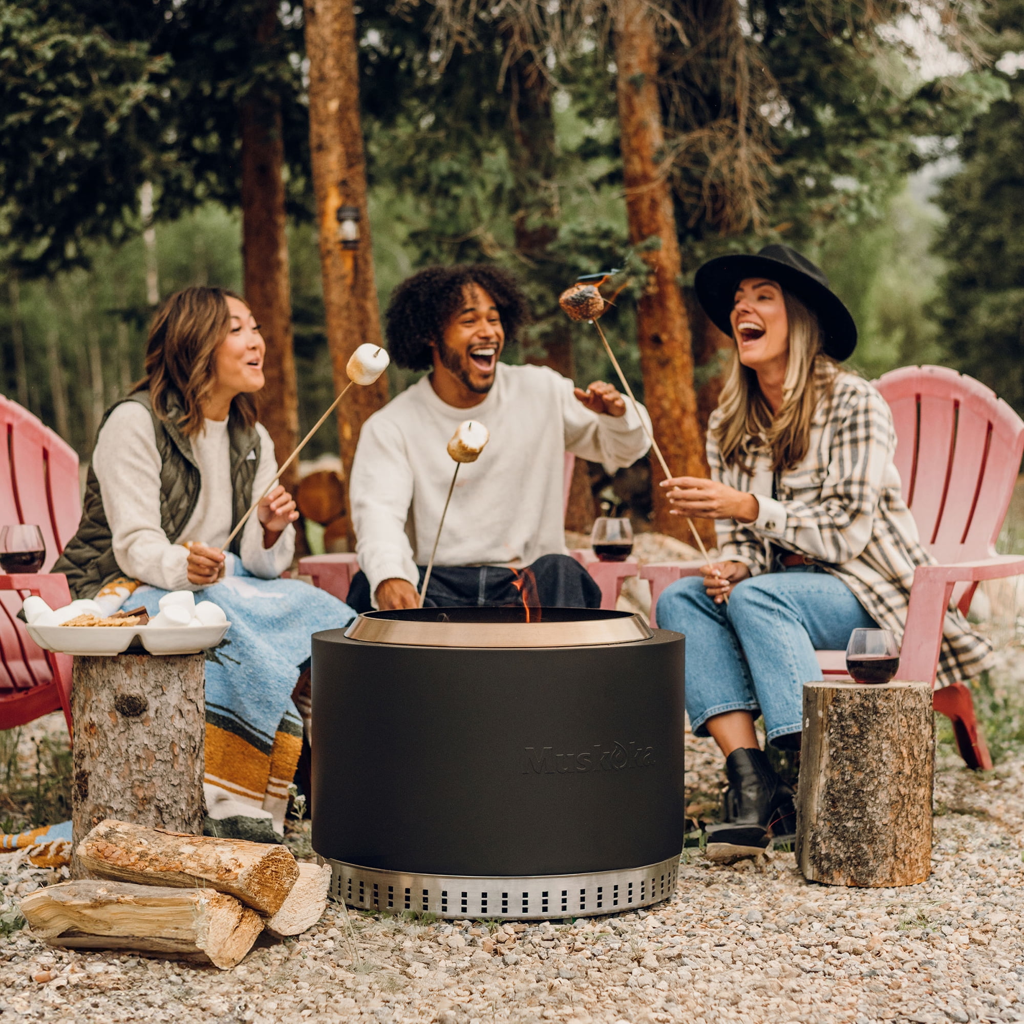 Muskoka 25" Black Steel/Stainless Steel Smokeless Wood Fire Pit with Lid, Poker & Protective Cover