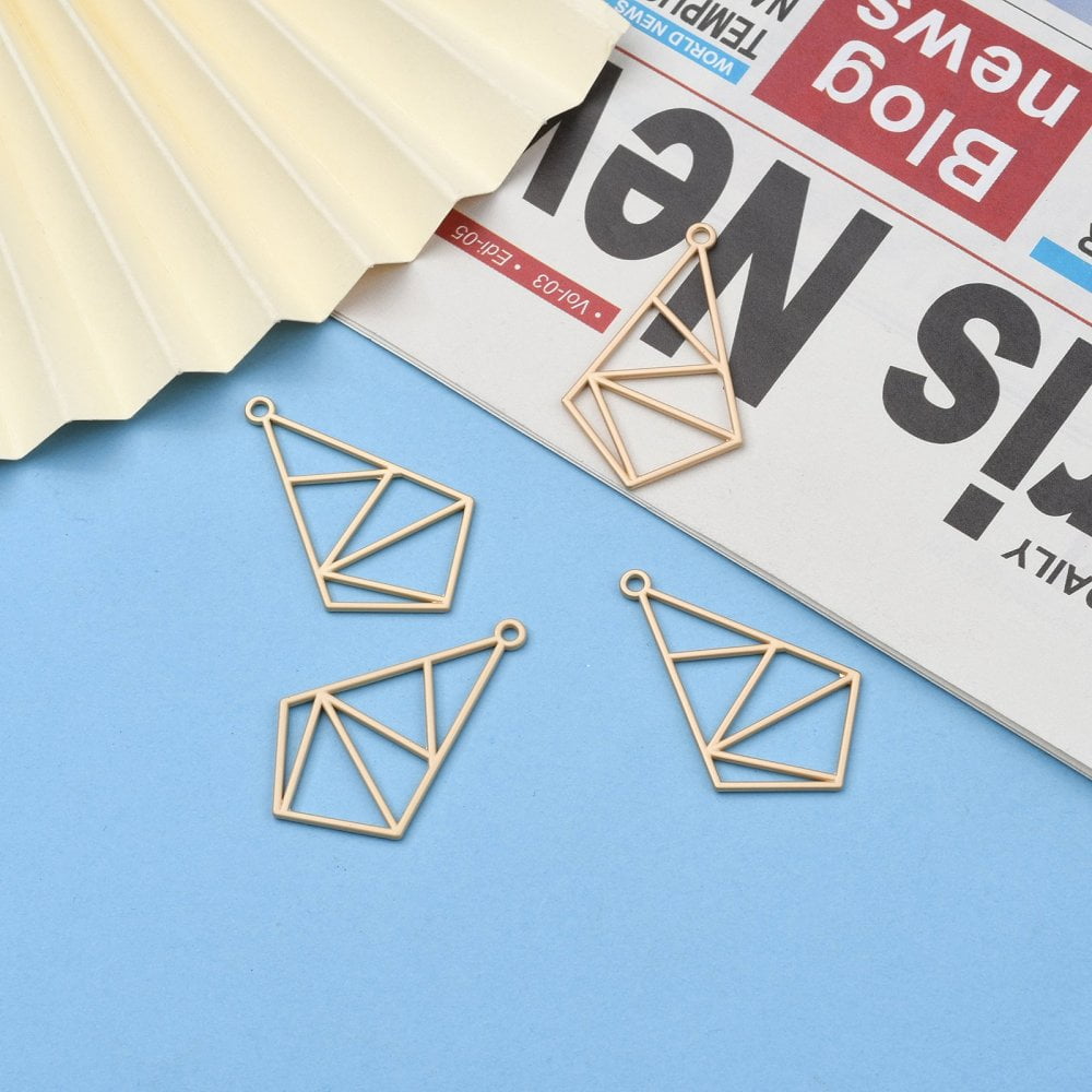 Smooth Surface Alloy Open Back Bezel Pendants For DIY UV Resin Epoxy Resin Pressed Flower Jewelry Quadrangle Matte golden color 40x24x1.5mm Hole: 1.8mm