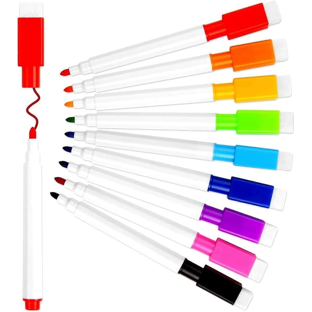 Whiteboard Markers/Pens and Eraser Set for Kids, 9 Pieces, Fine Tip, Color
