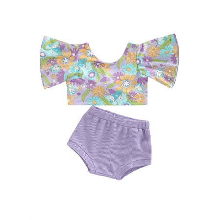 

Amuver Infant Girl Short Sleeve Tops + Shorts Cake Flower Print Elastic Waist Sweet Style Summer Clothing
