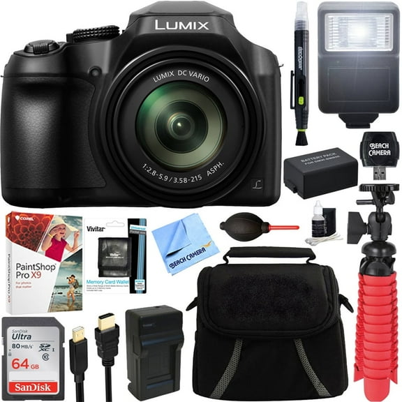 Panasonic DC-FZ80K 4K 18.1MP Point ,Shoot Digital Camera with 20-1200mm Lens   64GB Accessory Bundle