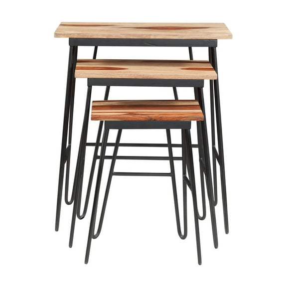 Steve Silver Tristan 3 Piece Nesting Table Set in Wood with Black Metal Base