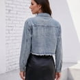 thumbnail image 5 of Nowekniz Women's Stretchy Cropped Denim Jacket, Button Up Distressed Vintage Western Trucker Jean Coat, Long Sleeve Frayed Hem Casual Cowgirl Outerwear with Pockets, 5 of 8
