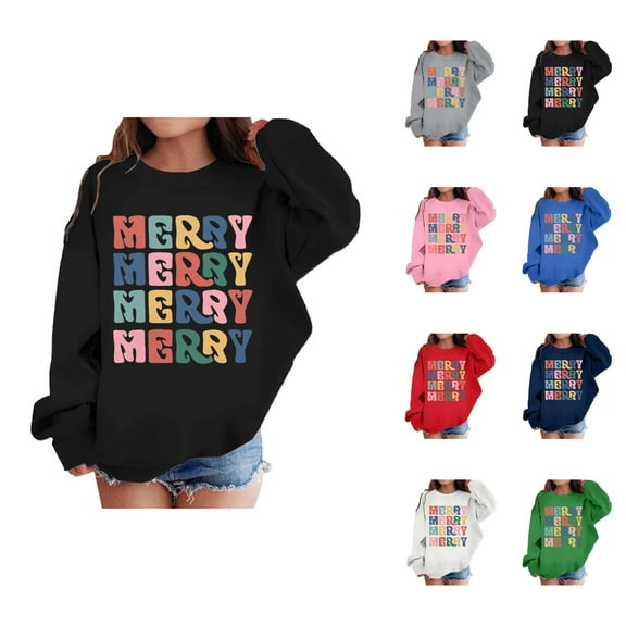 Merry Christmas Sweatshirts for Girl 2025 Long Sleeve Crewneck Cute Holiday Graphic Sweatshirt Kids Pullover Tops