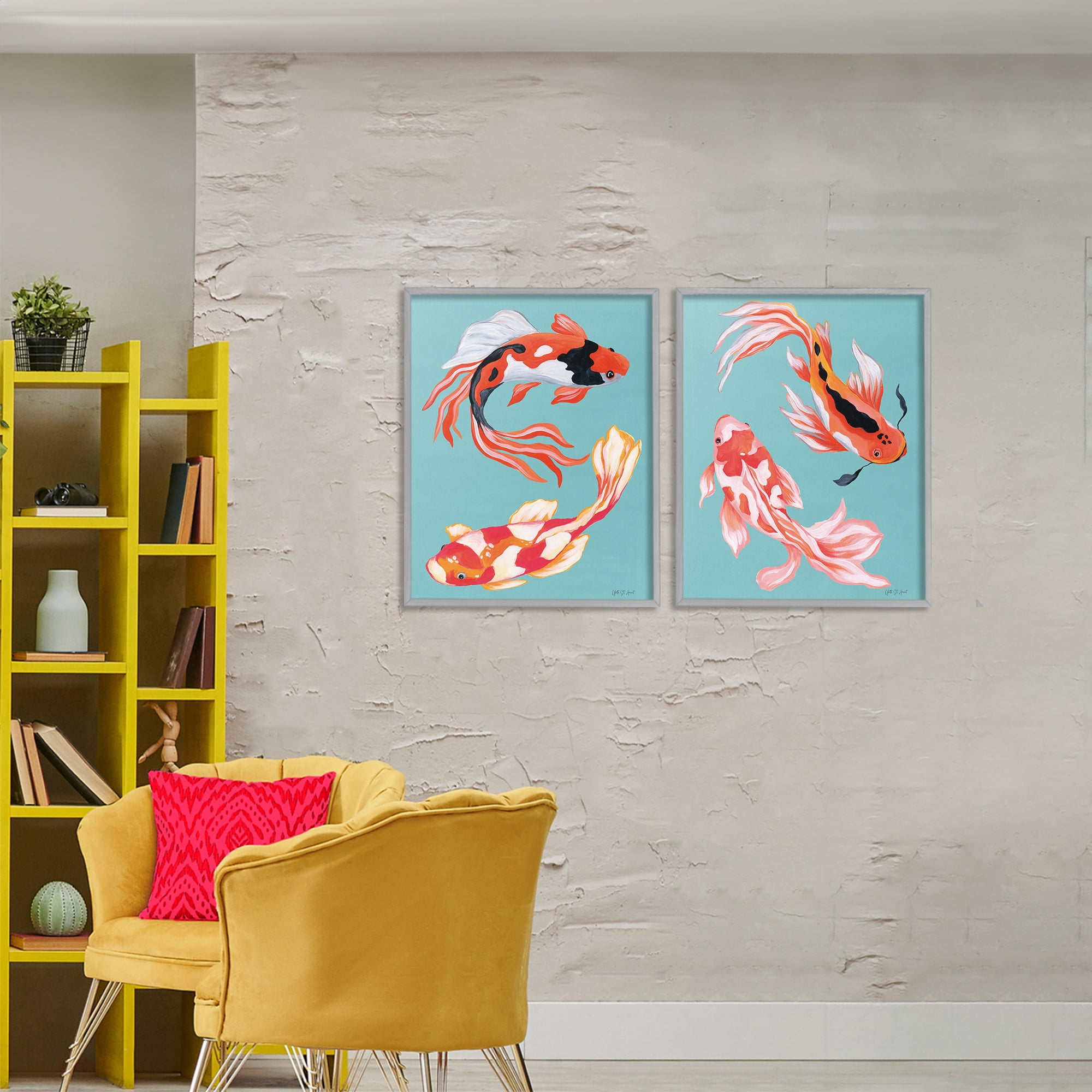 Stupell Industries Colorful Twin Koi 2 Piece Gray Framed Giclee Art Set, design by Yvette St. Amant