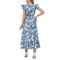 thumbnail image 3 of Women Floral Dresses Summer Bohemian V Neck Cap Sleeveless A-Line Maxi Sun Dress XL Blue, 3 of 6