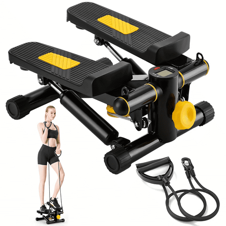 Steppers for Exercise, Stair Stepper with Resistance Bands, Mini Stepper with 300LBS Loading Capacity, Hydraulic Fitness Stepper with LCD Monitor