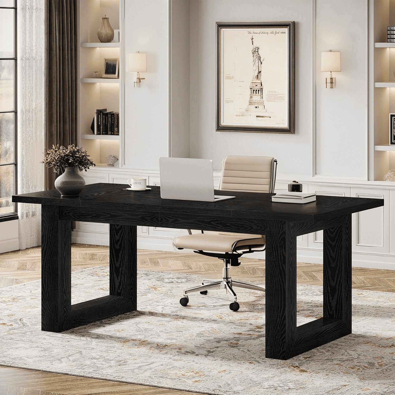 Tribesigns 63-Inch Executive Desk Large Computer Table with Solid Wooden Base, Work Desk for Home Office (Black)