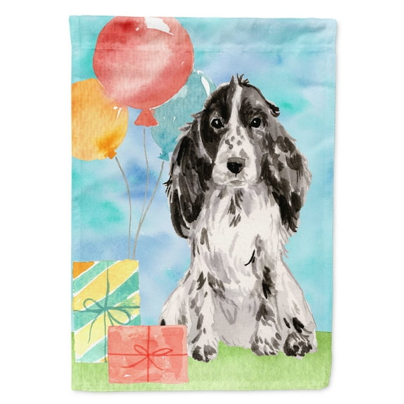 Happy Birthday Black Parti Cocker Spaniel House Flag