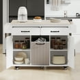 thumbnail image 2 of Kitchen Island with Till Out Trash Cabinet, Storage Drop Leaf, Spice Rack, Towel Rack and Drawers, Kitchen Cart with Adjustable Shelf for Kitchen Dining, White, 2 of 11