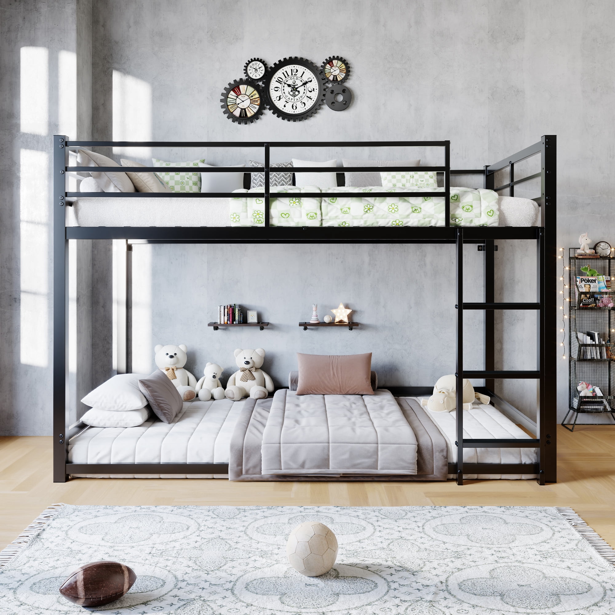 Mintazer Modern Twin Over Twin Metal Bunk Bed with Ladder and Guardrails for Bedroom Guest Room, White