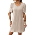 thumbnail image 4 of Staron Robes d'Été pour Femmes Printemps Uni Mode Manches Courtes Manches Bouffantes Robe T-Shirt Col Rond Ligne A Décontractée Ample Plage Vacances Robe d'Été, 4 of 7