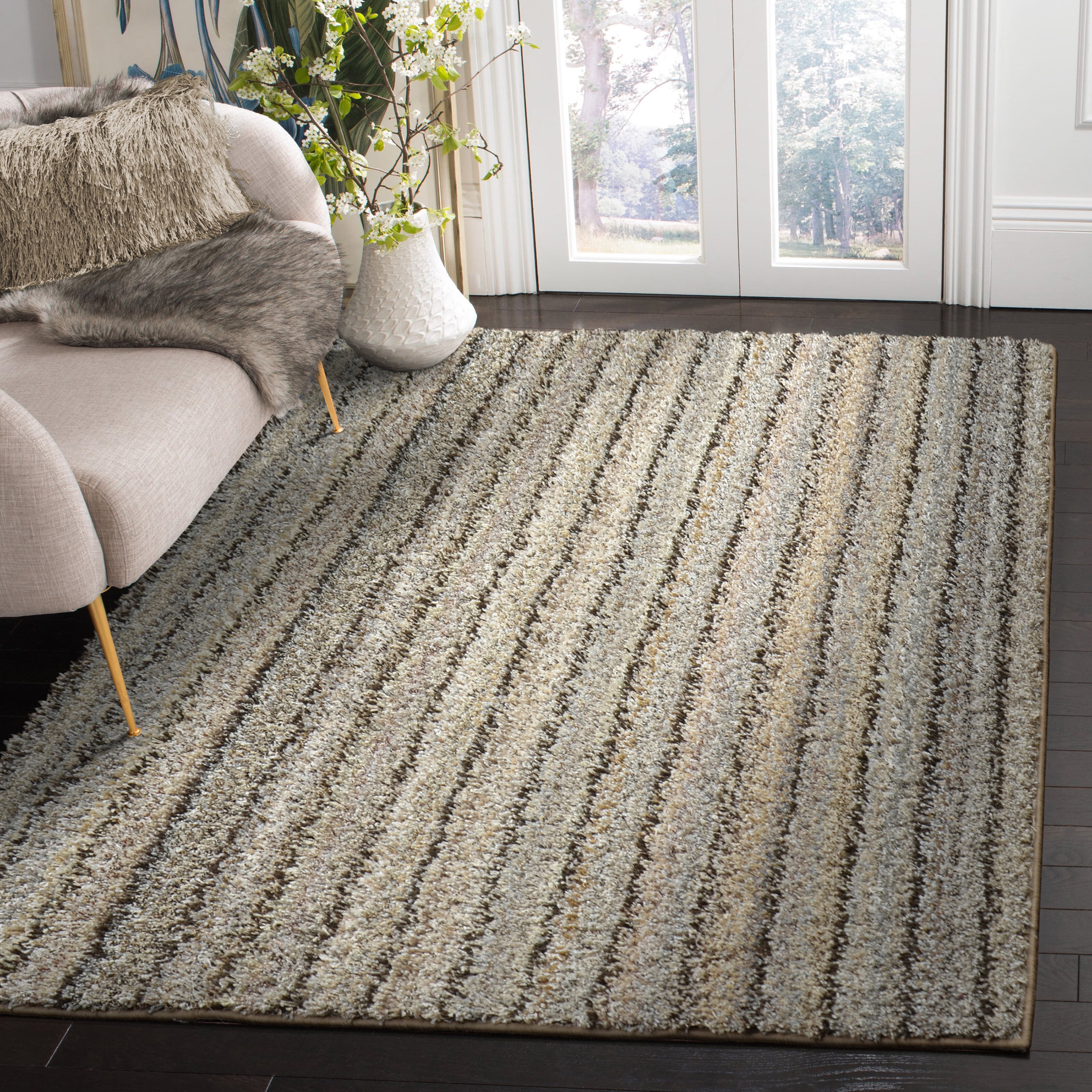 Garland Rug Striped Shag Assorted Earth Tones Indoor Area Rug, 9' x 12'