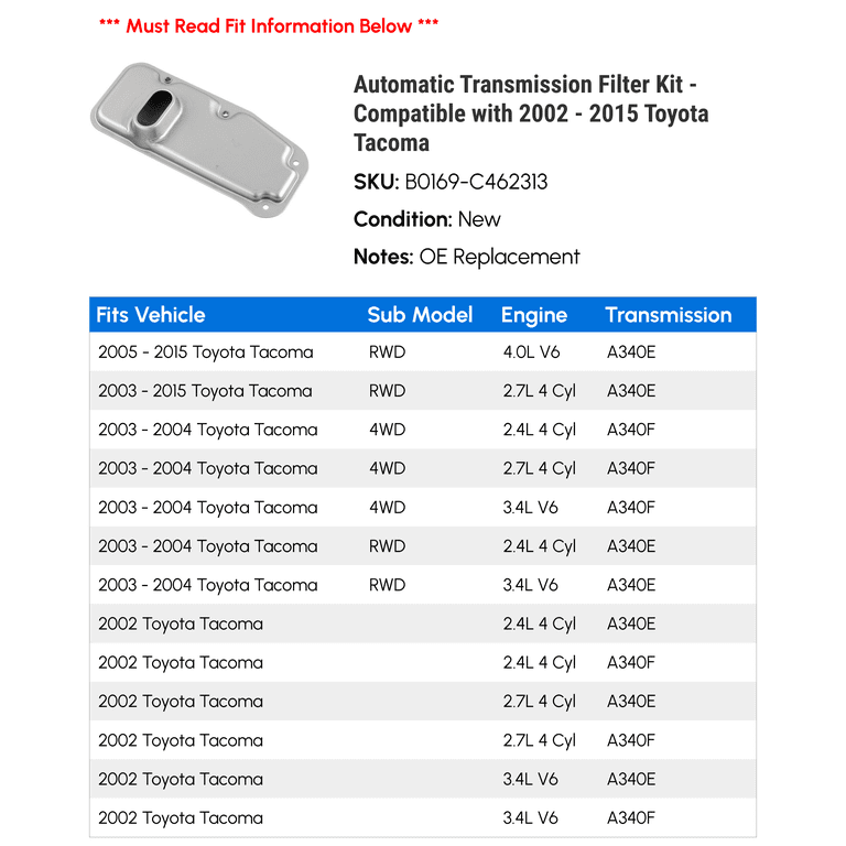 Automatic Transmission Filter Kit fits Toyota Tacoma 2016