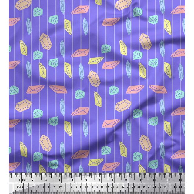 Soimoi Purple Modal Satin Fabric Crystals & Stripe Decor Fabric Printed BTY 42 Inch Wide