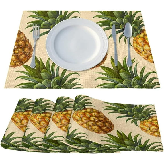 Fruits Pineapple Placemats Set of 4 Heat Resistant Place Mats 12"x18" Washable Table Mats Set Non-Slip Linen Table Placemat Kitchen Dining Table Runners for Tabletop Decoration