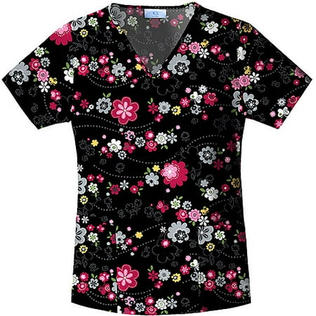 Floral Pop V-Neck Scrub Top