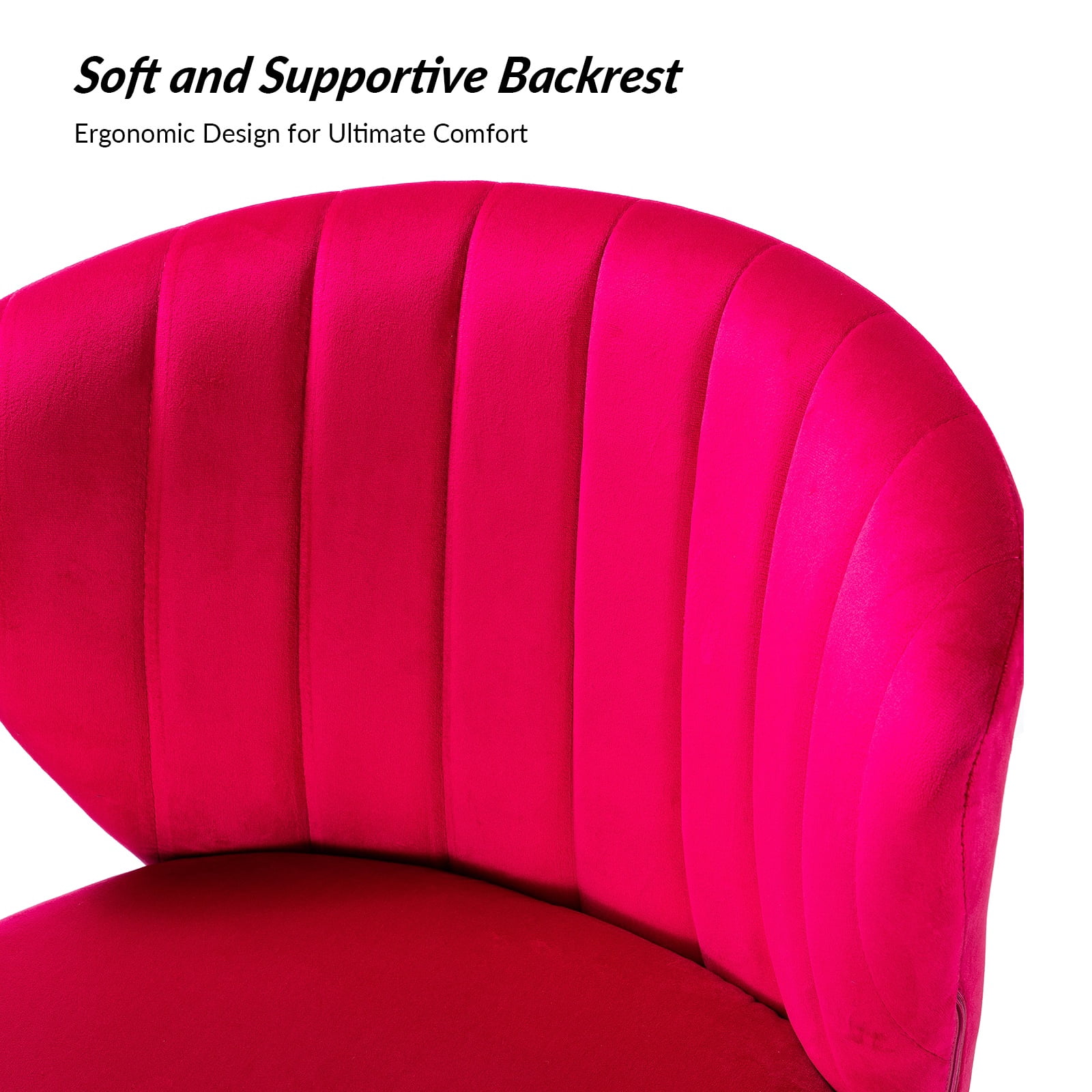 Tina's Home Fushia Velvet Swivel Office Chair with Gold Legs, Adjustable Height Rolling Desk Chair for Vanity