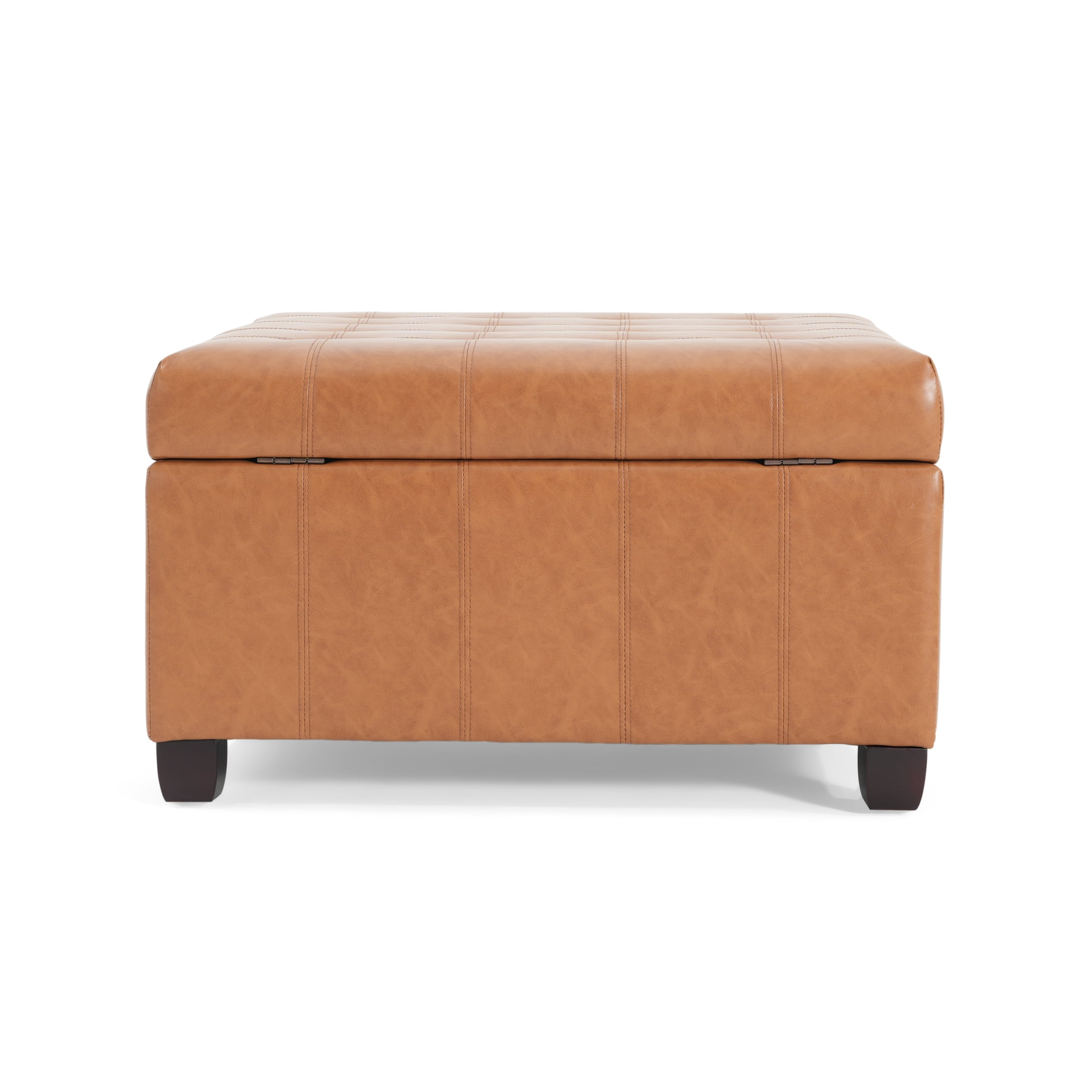 Christopher Knight Home Contemporary 31” Tufted PU Storage Ottoman, Waffle Stitch, Light Brown