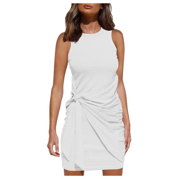 Womens Casual Sleeveless Round Neck Tight-fitting Mini Dress Summer Sexy Boho Floral Sundresses Wedding GueGraduation Prom Formal Cocktail Dresses that Hide Belly Fat A520-9822