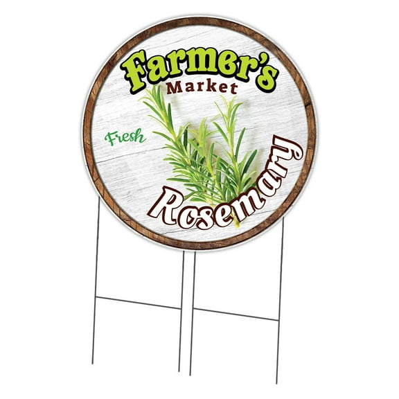 SignMission Corrugated Plastic Sign With Stakes 36" Circular - Farmer's Market Rosemary | Coroplast Yard Sign With Stake |  Made in the USA