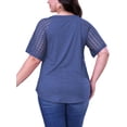 thumbnail image 2 of Sewify Women's Plus Size Tops Short Sleeve Lace Jacquard Spliced Loose Fit Tunic Shirts Cross Rope V Neck Blouses, 2X, 2 of 5