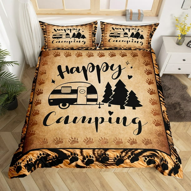 YST Kids Camping Bed Set Cute Camper Duvet Cover, Rustic Farmhouse