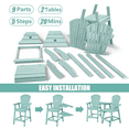 thumbnail image 4 of Tall Adirondack Chairs Set of 2，Outdoor Adirondack Barstools with Double Connecting Tray Patio Stools Weather Resistant for Outdoor Deck Lawn Pool Backyard, Aruba Blue, 4 of 7