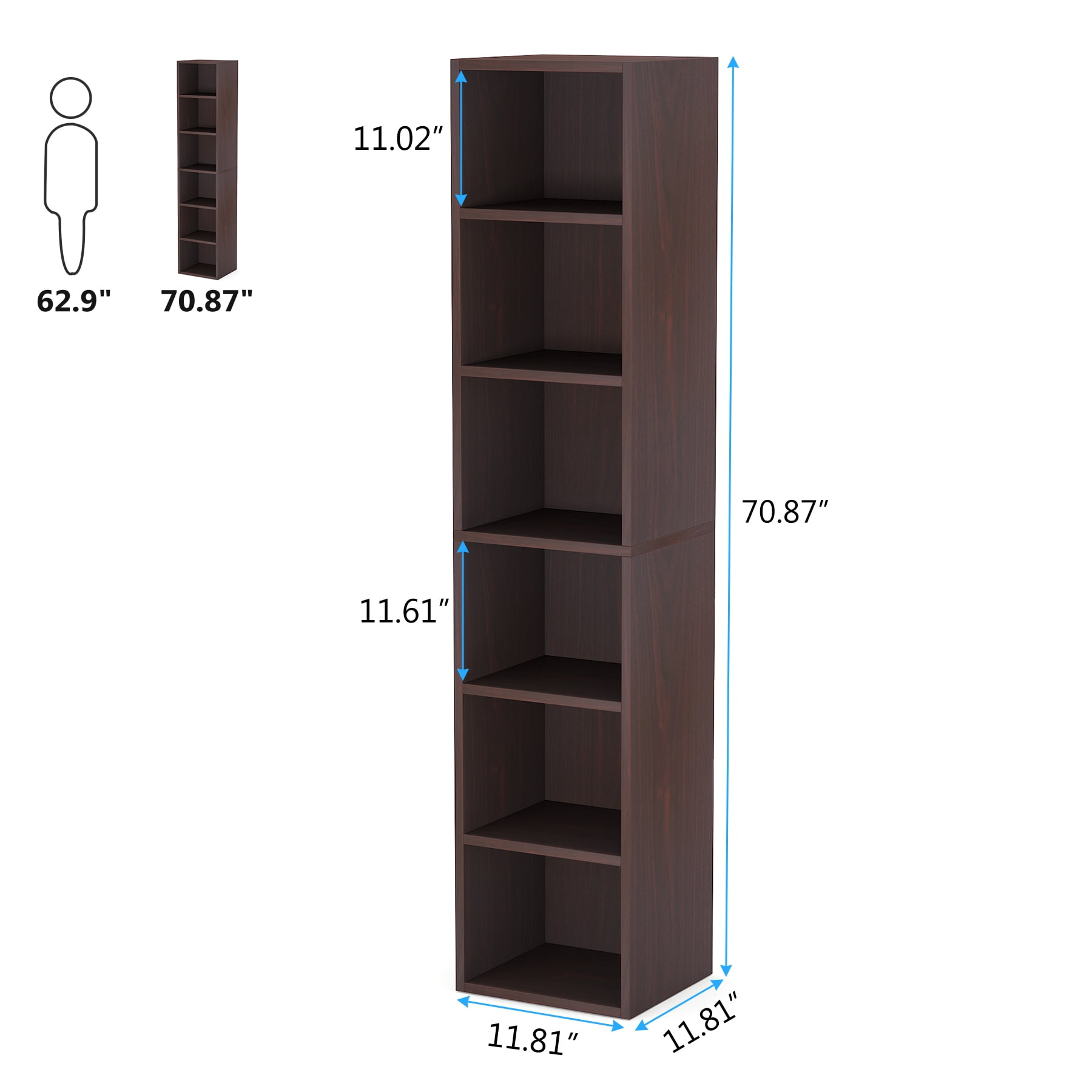 Tribesigns Corner Bookshelf Living Room 6-Tier Bookcase Wood Composite Walnut, 37.47 lb