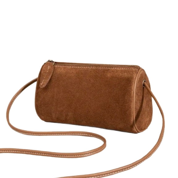 Crossbody Bag for Women Small Barrel Purse Hobo Bags Vintage Top-Grain Clutch, Suede Handbag Purse, Autumn Winter Shoulder Bags With Zipper