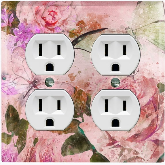 Metal Light Switch Plate Outlet Cover Flower Pink Rose ROS010