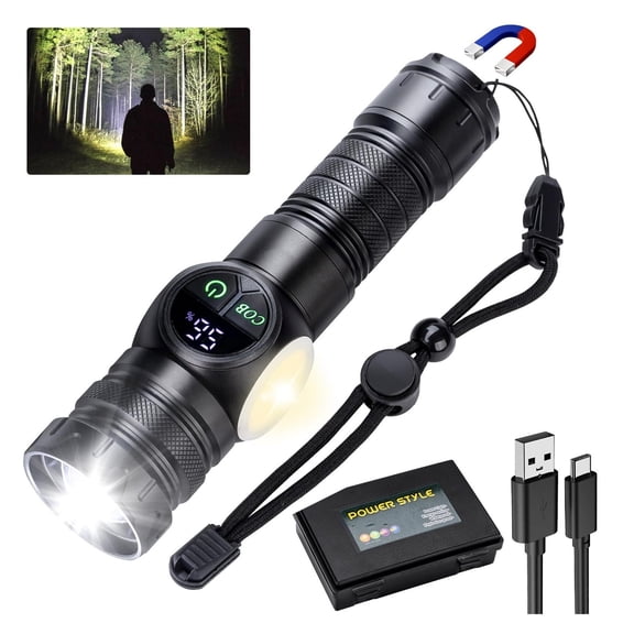 Flashlight High Lumens Rechargeable 2 Packs, 1,000,000 Lumens Super Bright LED Battery Powerful Handheld Flashlights with 7 Modes, COB Side Light, USB C, Zoomable, Waterproof for Emergencies