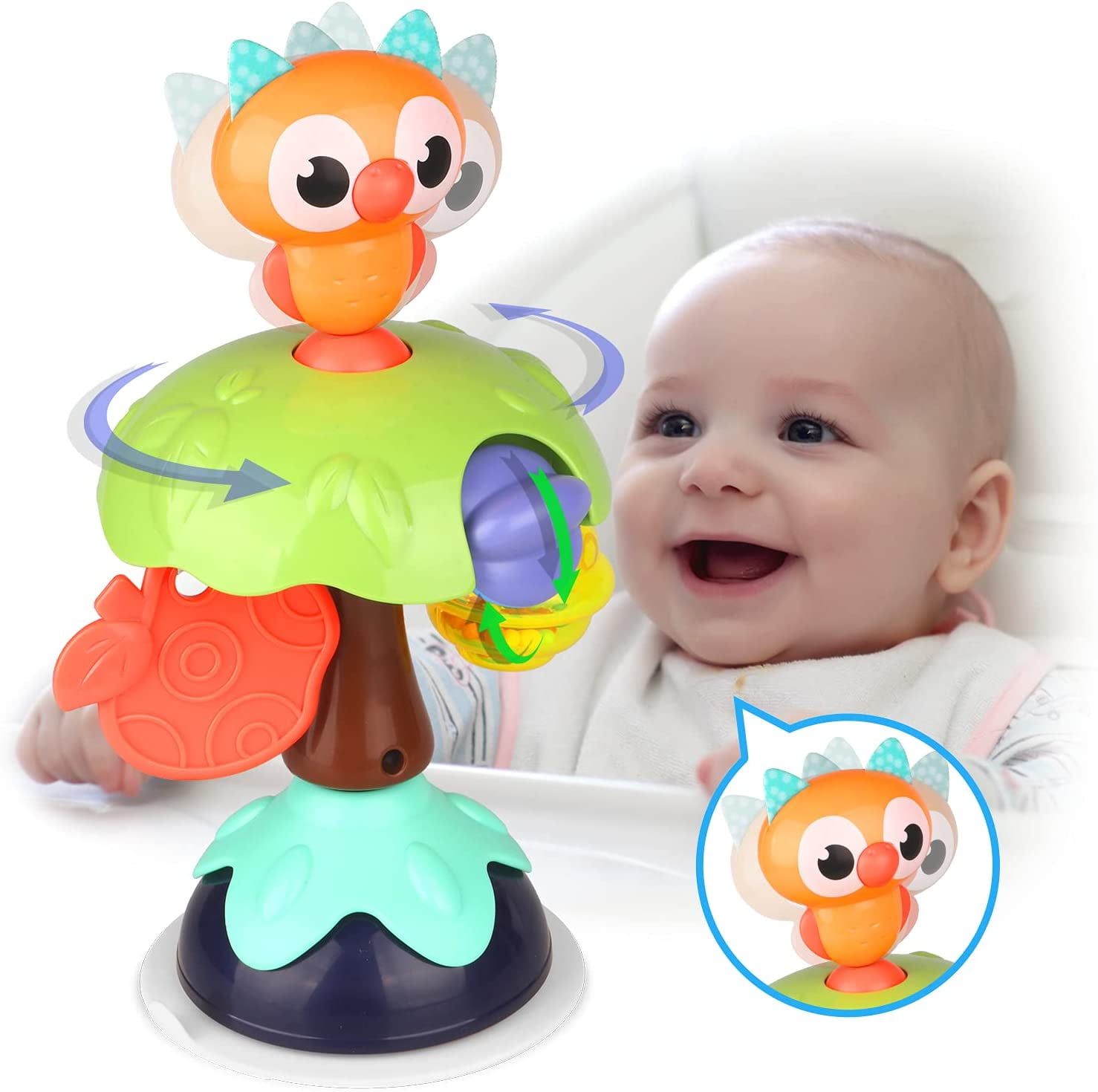 Pink Baby Interactive High Chair Toy Developmental Suction Cup Rattle for Early Learning Months Infant & Toddler for 6 