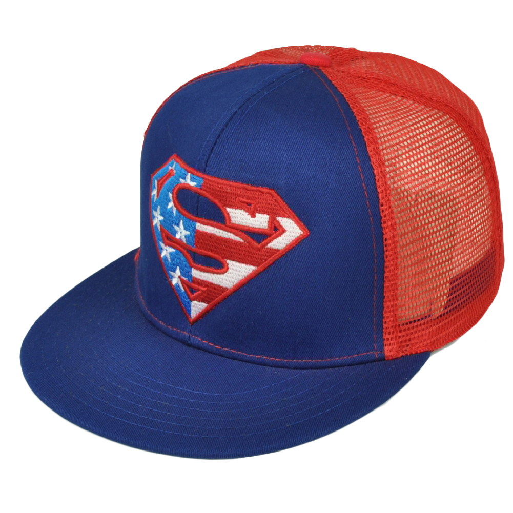 DC Comics Superman Blue Red Mesh Snapback Flat Bill Hat Cap Super Hero