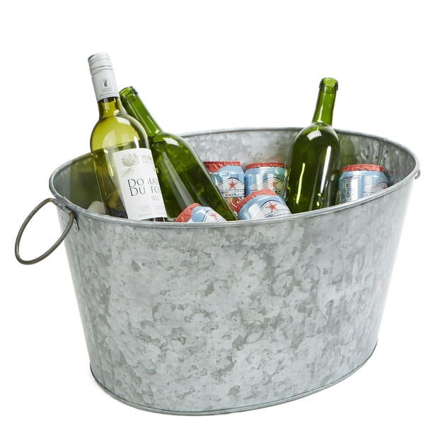 Mind Reader Heavy Duty Oval Galvanized Iron Ice Bucket Beverage Chiller