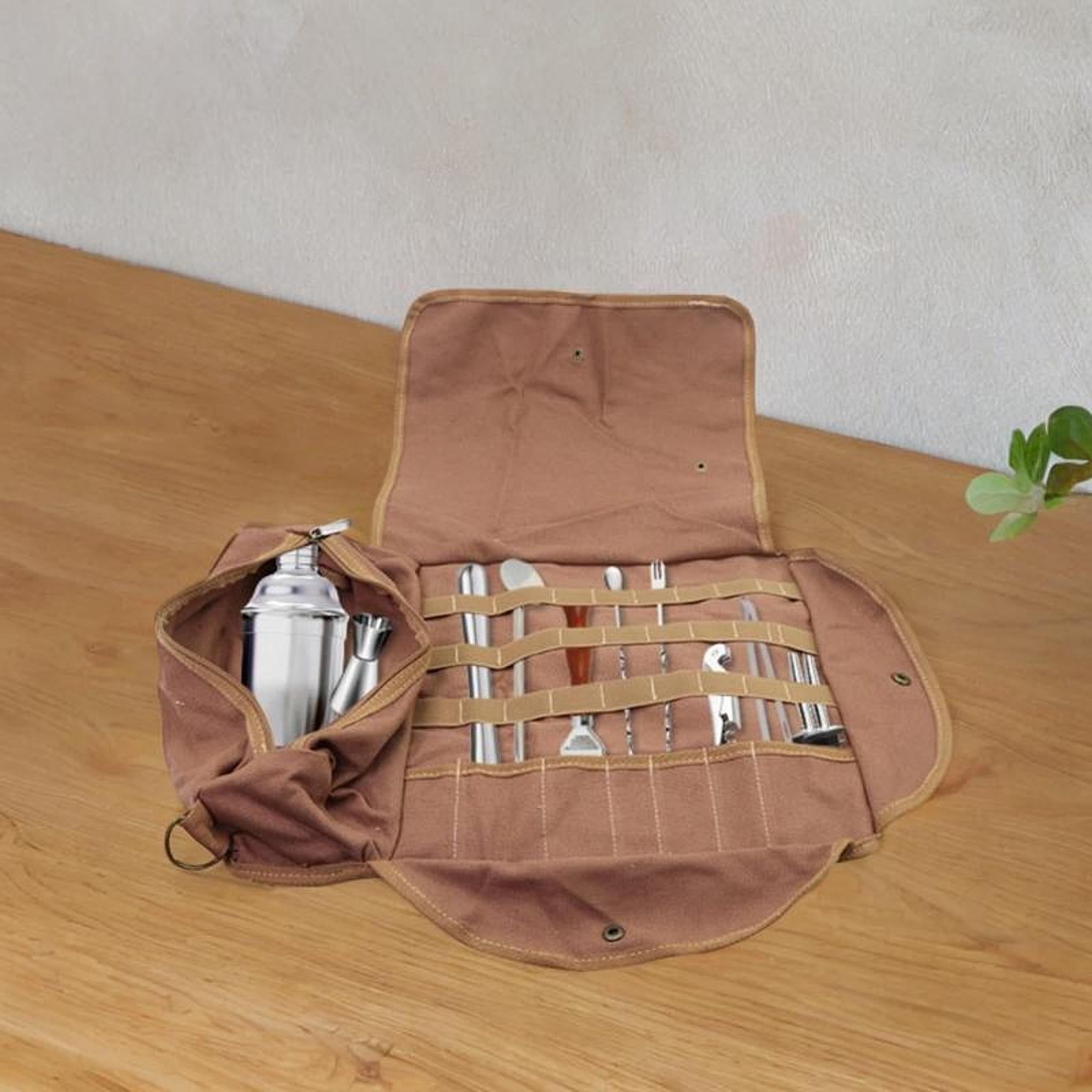 Fiocias Bar Tool Roll Bag Portable Bar Case Bag Protable Easy Carry Professional Storage Brown