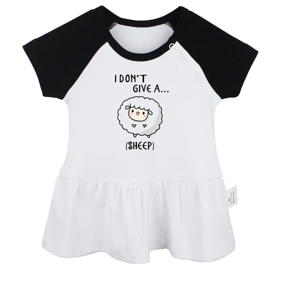 I Don't Give A Sheep Funny Dresses For Baby, Newborn Babies Skirts, Infant Princess Dress, 0-24M Kids Graphic Clothes (Black Raglan Dresses, 6-12 Months)