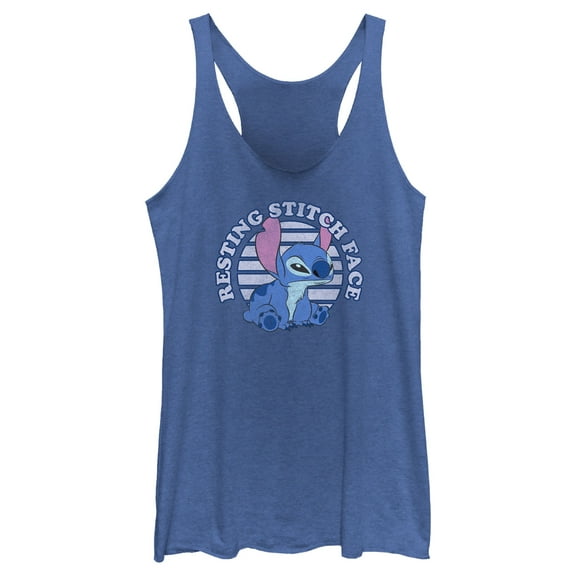 Women's Lilo & Stitch Resting Stitch Face Racerback Tank Top Royal Blue Heather 2X Large