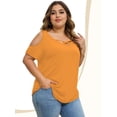 thumbnail image 3 of Women's Short Sleeve V Neck Criss Cross T-Shirt Tops, 3 of 4