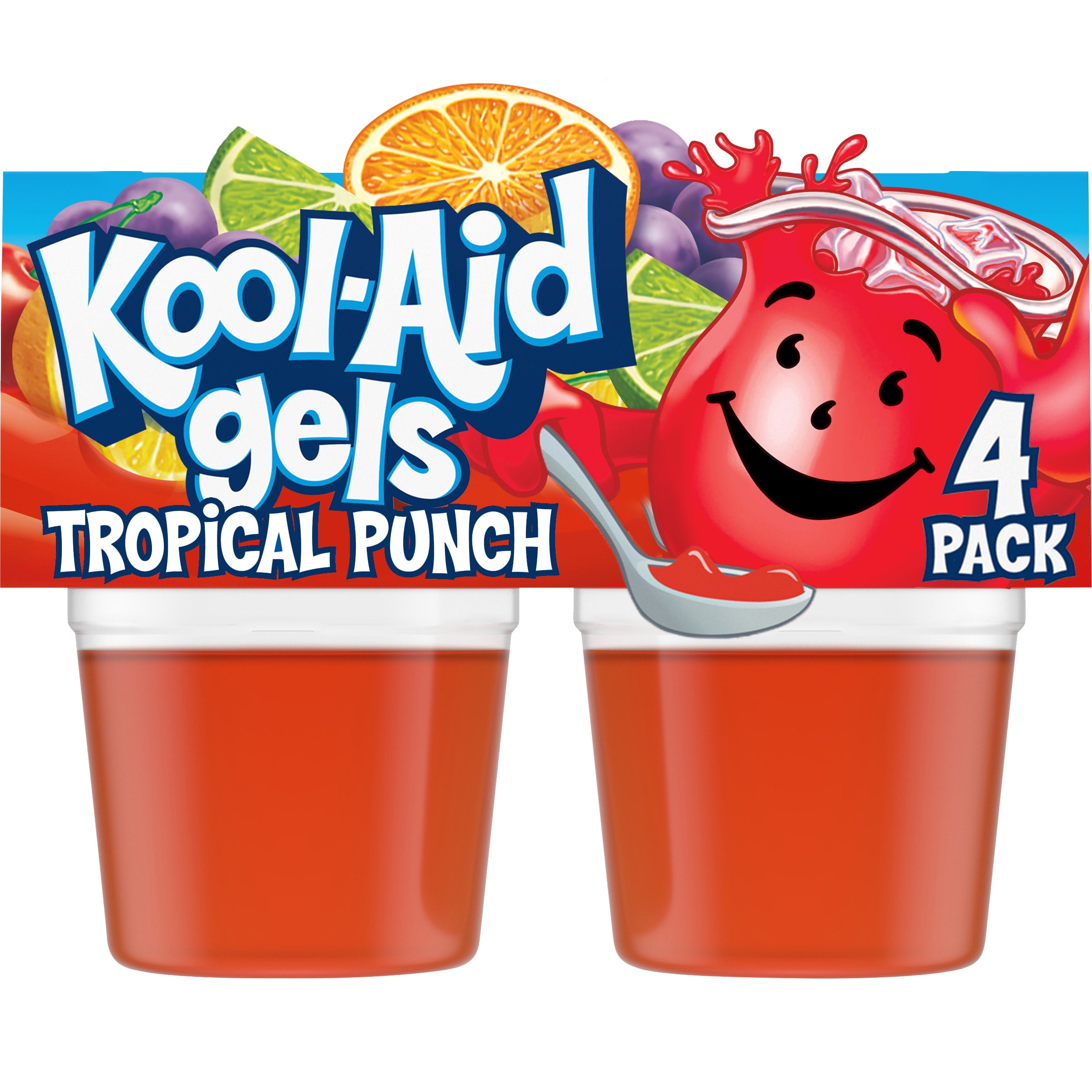 Kool-Aid Gels Tropical Punch Jell-O Gelatin Snacks, 4 Ct Cups