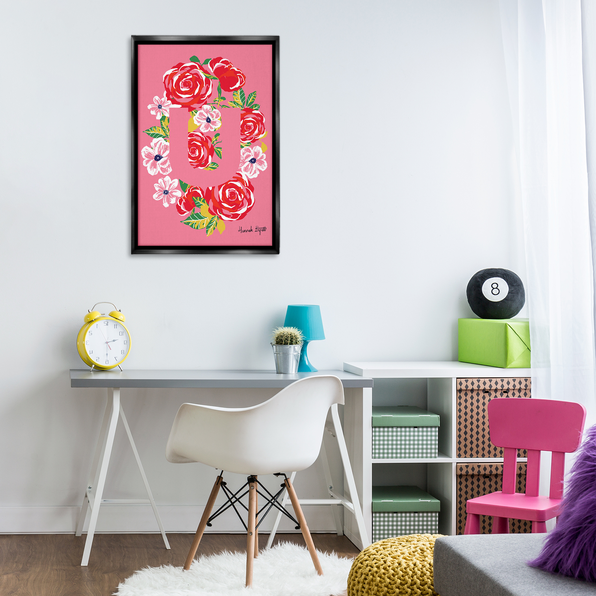 Stupell Industries Floral Bloom Letter U Botanical & Floral Painting Black Floater Framed Art Print Wall Art, 21 x 31