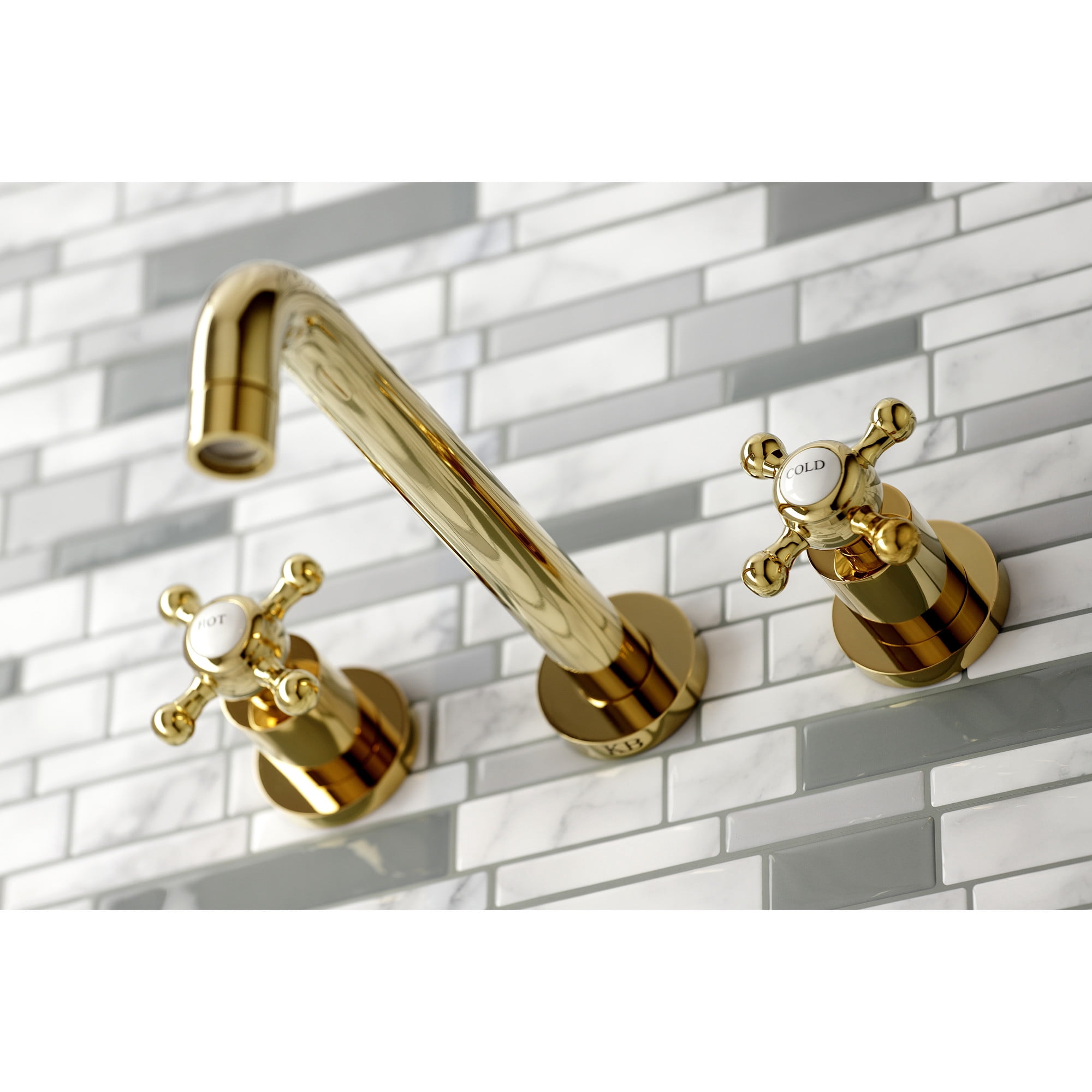 Kingston Brass KS8022BX Metropolitan Two-Handle 3-Hole Wall Mount Roman Tub Faucet in Polished Brass